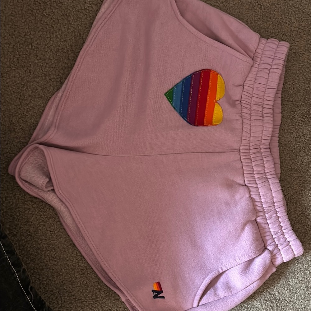 Aviator Nation purple shorts with Rainbow Heart.  Like new condition